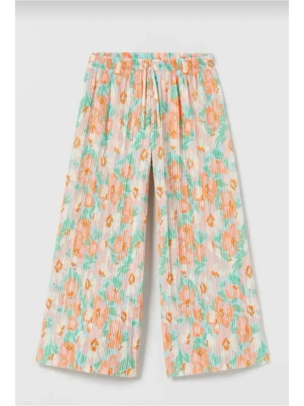 Zara Girls Peach & Mint Floral Wide-Leg Pleated Pants, size 8 ( 128cm)